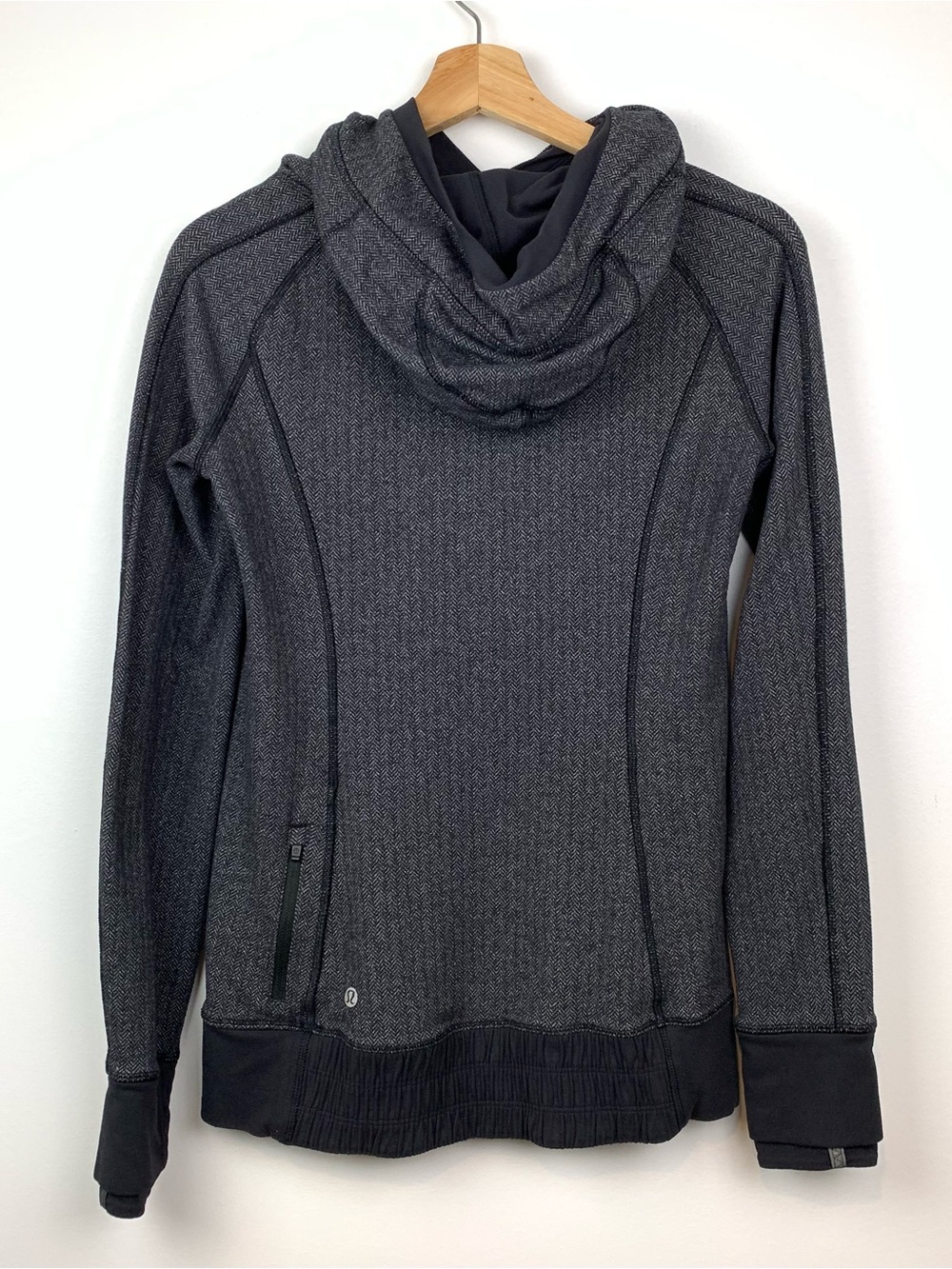 Lululemon Think Fast Hoodie Sz 6 Pullover Hoodie Heathered Herringbone Black - Picture 3 of 12